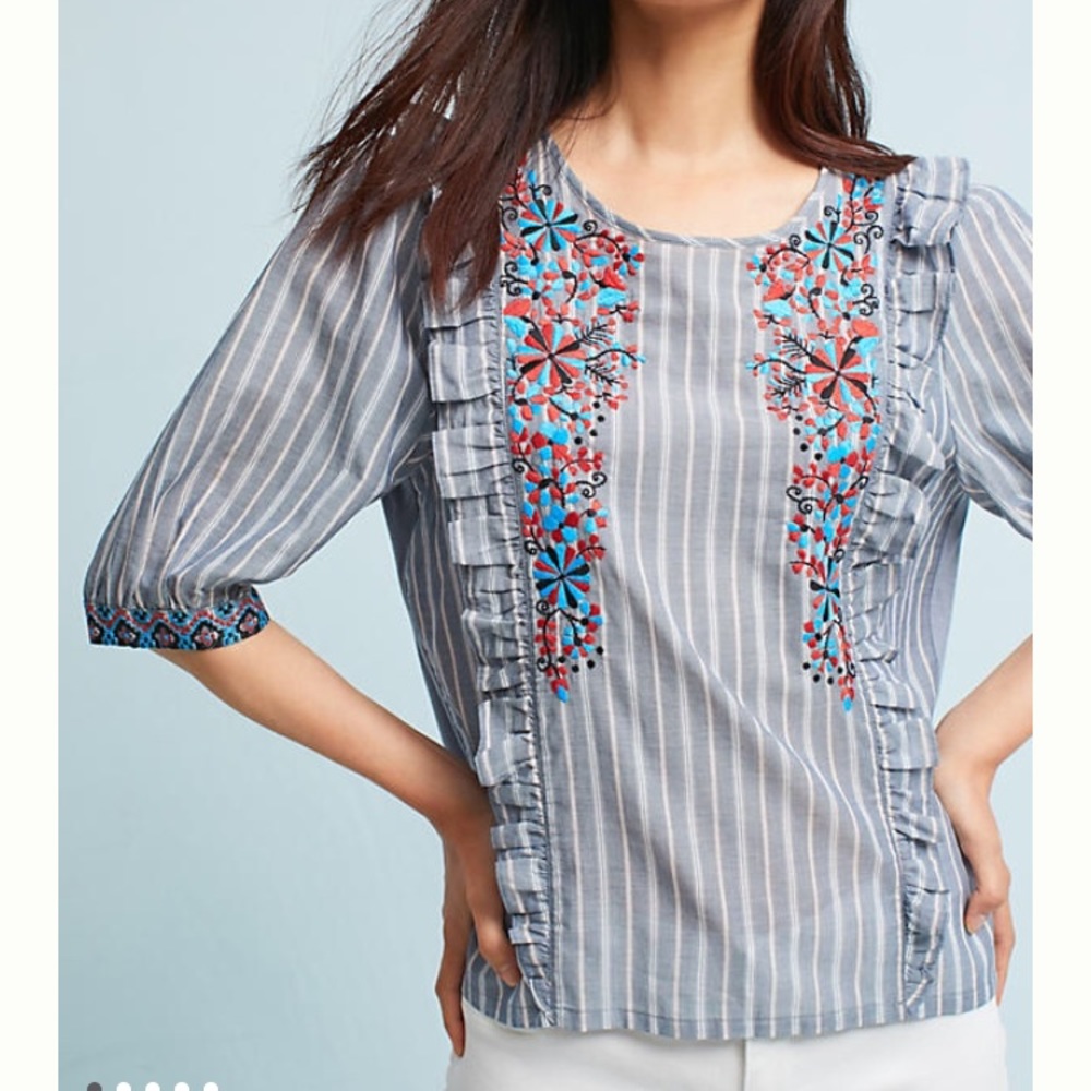 Anthropologie Jayden Embroidered Top